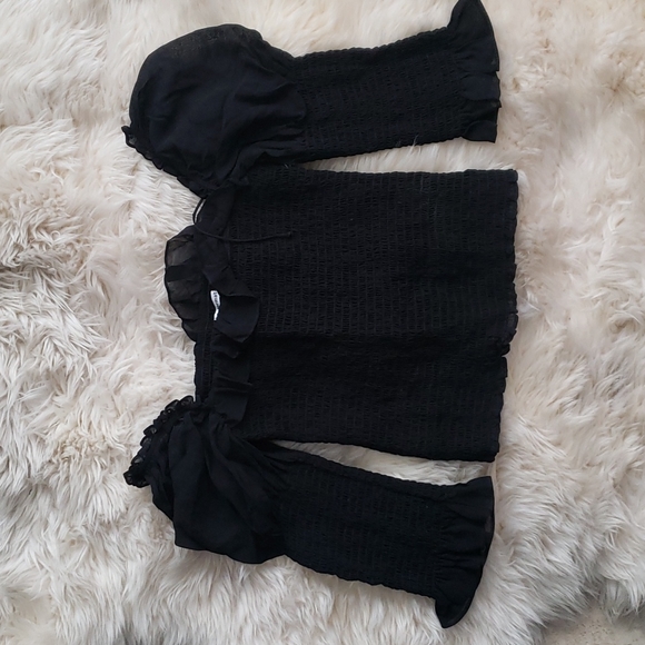 Reformation Julie Smock Top Black Fitted Long Sleeve Top - Picture 3 of 16